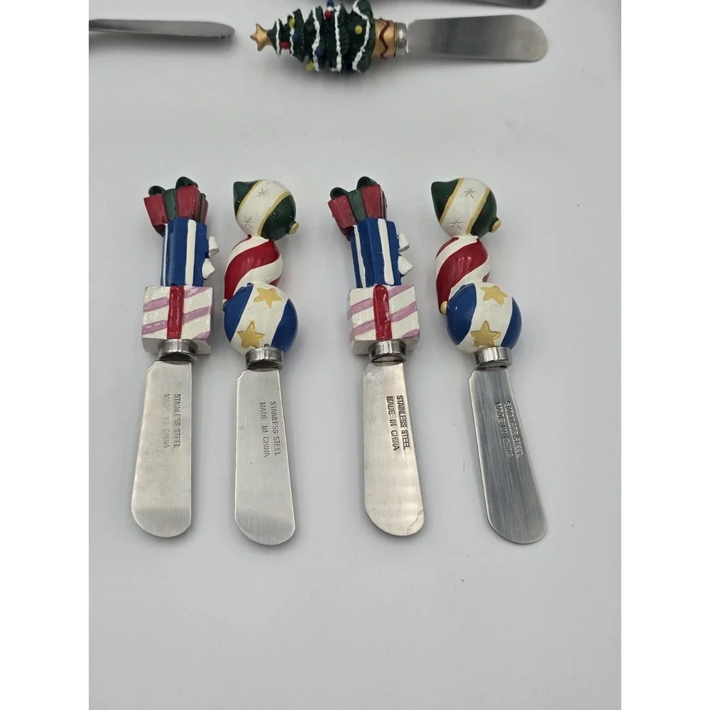 Lot Of 14 Cheese Spreaders Christmas Variety Stainless Steel  Resin Santa Bear